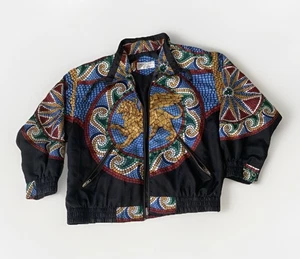 Chaqueta cortavientos vintage años 80 Gallery Sport mosaico león grifo cremallera completa MEDIANA - Imagen 1 de 11