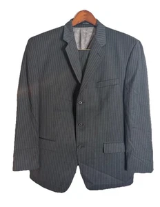 Clavin Klein Mens 2 Pc Wool Suit 44R Jacket 36x32 Pants Gray Stripe Cuff Pleated - Picture 1 of 19