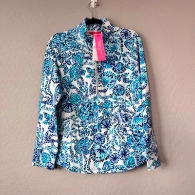 NWT Lilly Pulitzer Medium UPF 50+ Turquoise Oasis Print Quarter Zip Pullover Top - Image 1 of 4