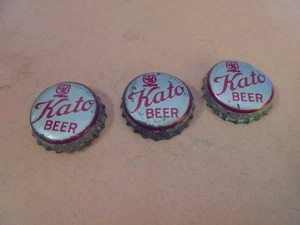Vintage Lot of 3 Kato Beer Silver and red bottle caps Mankato, Minnesota Minn. - Picture 1 of 2