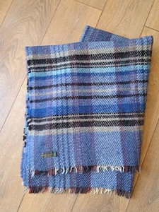 National Trust Blue Check 100% Wool Fringe Blanket/Picnic Blanket - Picture 1 of 3