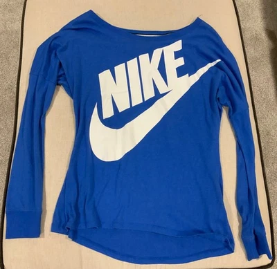 Camisa Nike Rally Para Mujer S Azul Brillante Blanco Deletrear Swoosh Tejida Para Mujer Foto 1 de 3