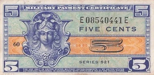 USA / MPC 5 Cents 1952 Series 521 Plate # 60 Circulated Banknote Zm - Picture 1 of 2