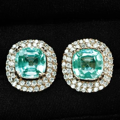 Pendientes de turmalina paraiba verde espuma de mar de 7,80 quilates de plata de ley 925 de oro rosa Foto 1 de 4