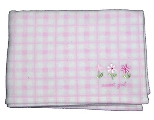 Carters Just One Year Pink Sweet Girl Baby Blanket Plaid 3 Flowers Fleece 30x40 - Picture 1 of 1