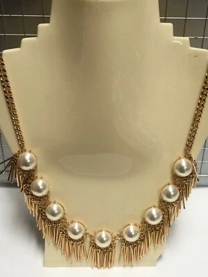 INC White Faux Pearl Cabochon Chain Gold Plated 22-25" Necklace $36.50 New IN243 - Image 1 of 4