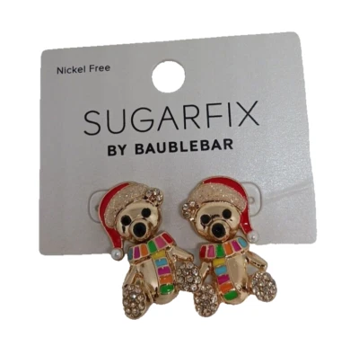 Pendientes Sugarfix by BaubleBar oso con sombrero de Santa colorido bufanda sin níquel nuevos con etiquetas  Foto 1 de 4