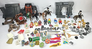 Vintage Playmobil Medieval Castle Lot Knights Helmets Shields Horses Flags Armor - Picture 1 of 24