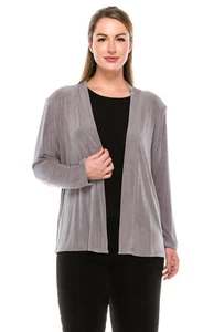 JOSTAR Cardigan DRAPE JACKET Dove Grey Poly Spandex SLINKY Knit M L XL 2X 3X - Picture 1 of 8