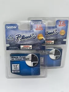 Brother P Touch TZ-131 Cinta de Etiqueta 1/2" 12mm Negro sobre Cinta Transparente Paquete de 2 NUEVO - Imagen 1 de 3