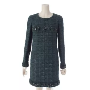 CHANEL 12C Tweed One Piece Dress Green 36 Wool P44833V32984 - Picture 1 of 8