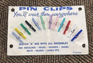 Vintage 1950-60 Mini Colorful Pin Clothspin Clips Criterion - Picture 1 of 2