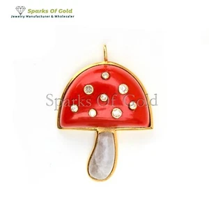 Real Coral Moonstone Mushroom Pendant Gold Plated Silver Diamond GemstoneJewelry - Picture 1 of 5