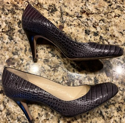 Tacones ANN TAYLOR Mujer Talla 7M Cuero Brasileño Gris Cocodrilo Repujado 3-1/8” 🔥 Foto 1 de 4