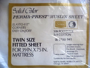 Vintage Perma Prest Muslin Sheet Fitted Twin Sears White NIP - Picture 1 of 2