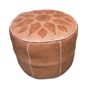 Pouf Moroccan Hassock Pooff Leather Genuine Ottoman Footstool X-Large Natural - Picture 1 of 5