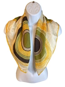 Vintage Ricardo Womens Square Scarf Circular Black Green Yellow Bandana Boho - Picture 1 of 6