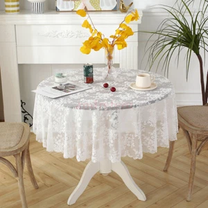 1X Round White Lace Floral Tablecloth Vintage Table Cover Party Wedding Decor AU - Picture 1 of 14