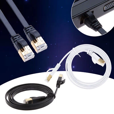 1 Meter CAT7 Fast Ethernet Network Cable Black & White Gigabit TV Internet Lead - Image 1 of 4