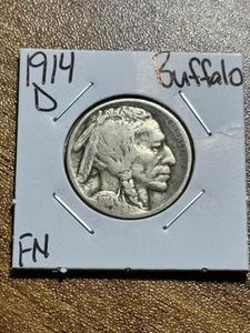 1914 D Buffalo Nickel Nice Original FN Fine Better Date Coin (Raw13952) (AO) - Picture 1 of 2