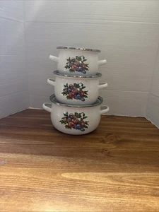 Emaillierte Töpfe mit Deckel Ernte Früchte 6-teiliges Set - Bild 1 von 17