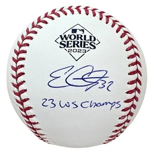 Evan Carter Signed 2023 World Series Baseball w/ "'23 WS Champs" BAS Witnessed - Picture 1 of 6