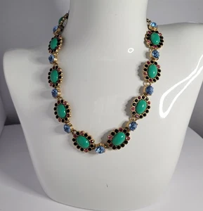 J Crew Statement Halskette grün blau schwarz pink Strass - Bild 1 von 6