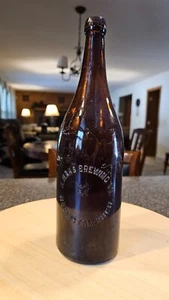 A. HAAS BREWING CO. EMBOSSED AMBER 1 QUART HOUGHTON MICH BEER BLOB TOP BOTTLE - Picture 1 of 13