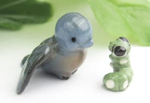 Vintage Hagen Renaker Miniatur Bluebird Vogel & Nervös (!) Wurm Figuren Paar - Bild 1 von 7