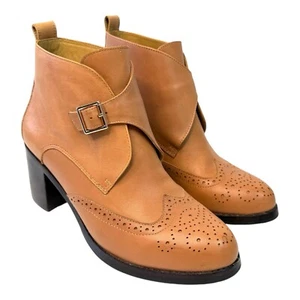 Bared Size 41 10 Brown Leather Ankle Boots With Buckle - Picture 1 of 20