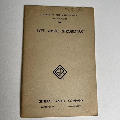 General Radio Type 631-BL Strobotac Operating Instructions Form 394-V  1957 - Image 1 of 4
