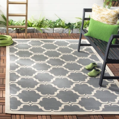 SAFAVIEH Outdoor CY6009-246 Courtyard Anthracite / Beige Rug - Image 1 of 4