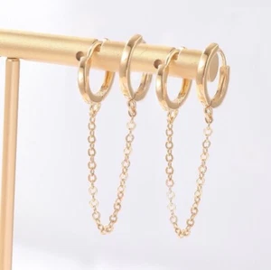 18K Gold Plated 16mm Hoop Double Piercing Huggies Earrings 4.5cm - Picture 1 of 2