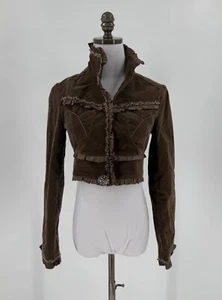 Max Mara Womens Brown Velvet Beaded Hook Eye Closure Crop Blazer Jacket Sz 2 - Picture 1 of 7