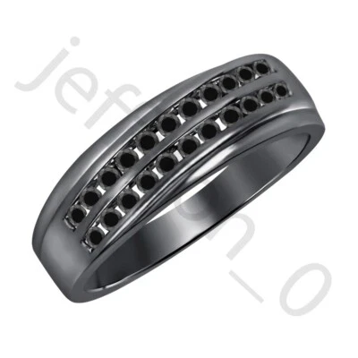 Alianza de boda para hombre de oro negro de 14 quilates de espinela negra creada de 0,90 quilates sobre dos filas Foto 1 de 4