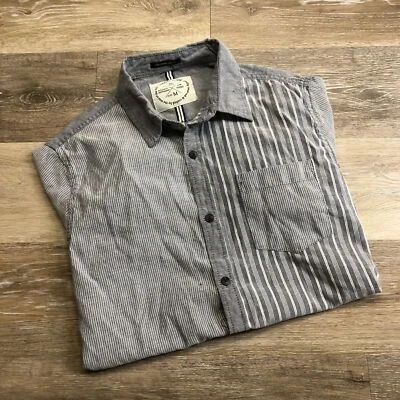 NATIVE CODE The Impeccable Fit Button Down Gray Striped Shirt Men's Size Medium - Image 1 of 4