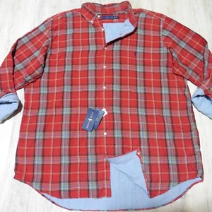 RALPH LAUREN POLO Mens 3XLT 3XL TALL SHIRT FLANNEL LINED RED BLUE PLAID BUTTON - Picture 1 of 12