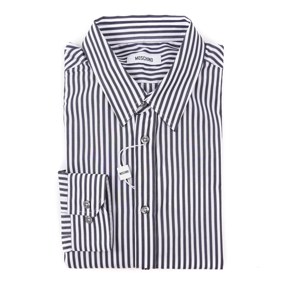 Camisa de Vestir Moschino Blanco Carbón Bengala Rayas con Bordado Corazón 15.75 Foto 1 de 4