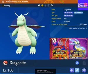 Pokemon Scarlet/Violet ✨SHINY DRAGONITE Lv.100 Adamant 6IV w/ Masterball TRADE - Picture 1 of 3