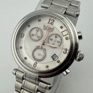 Burgi Quartz Watch Women 30m Silver Steel Diamonds Chronograph Date New Battery - Picture 1 of 6