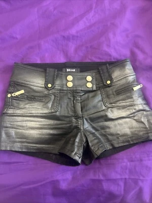 Pantalones Cortos Just Cavalli Negro/Plateado Pulverizado Oro Metalware Algodón Grueso 97% Talla 26 Foto 1 de 4