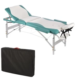 ALUMINIUM 3 ZONEN MASSAGELIEGE MASSAGEBANK LIEGE WEIß/GRÜN + TASCHE - BANK - Bild 1 von 11