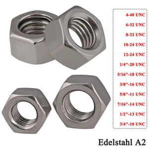 UNC Sechskantmuttern Edelstahl V2A A2 #4 #6 #8 #10 #12 1/4" 3/8" 5/8" 1/2" 3/4" - Picture 1 of 9