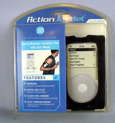ACTION JACKET FOR IPOD 20G 40G NEOPRENE BLACK ARMBAND BELT CLIP SEALED NIB - Image 1 of 2