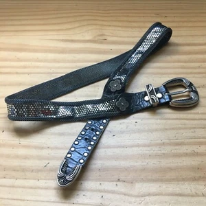 VTG USMECO Sand Castle Woven Mesh Metal Braided Studded Leather Belt w/ Sequins - Picture 1 of 5