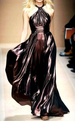 Maxi Vestido Largo Salvatore Ferragamo Bronce Cojo Noche Pasarela EE. UU. 0 2 IT 38 Foto 1 de 4