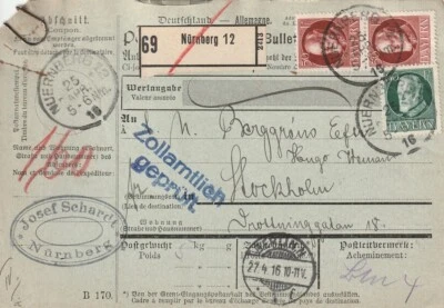 GERMANY/BAVARIA; Parcel Nürnberg to Sweden 1916. - Image 1 of 2