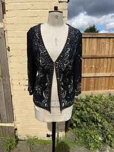 TOGETHER BEADED JACKET SIZE 18 FLORAL BLACK 3/4 SLEEVE HOOK & EYE BLACK - Picture 1 of 11