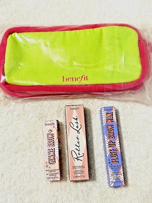 Benefit Set: Fluff Up Brow Wax, Roller Lash , Gimme Brow With make up bag - Image 1 of 4