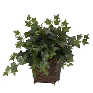 Puff Ivy W/Coiled Rope Planter Silk Plant Realistic Garden Nearly Natural Decor